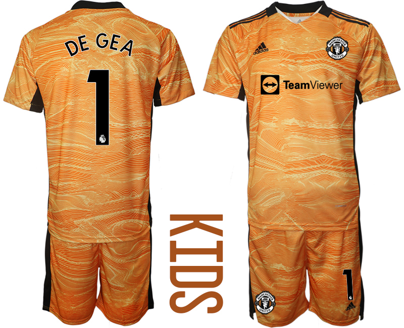 Youth 2021-2022 Club Manchester United orange yellow goalkeeper #1 Soccer Jersey->youth soccer jersey->Youth Jersey